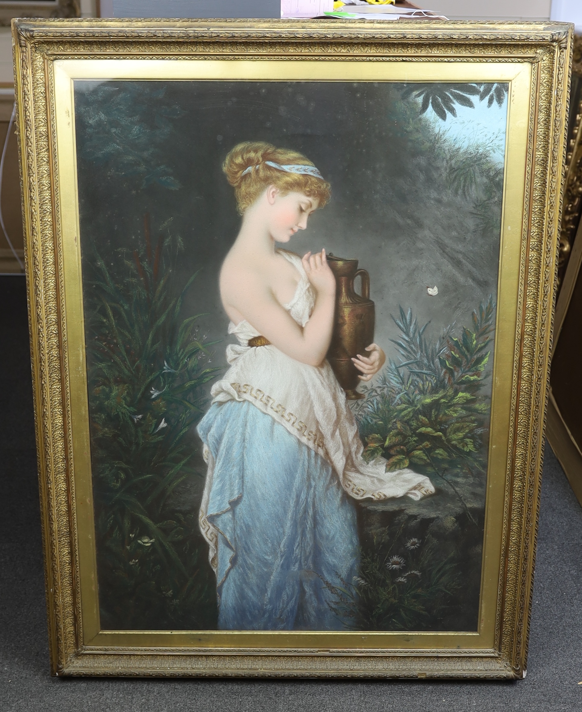 French School c.1890, Classical beauty holding an urn, pastel on paper, 103 x 72cm